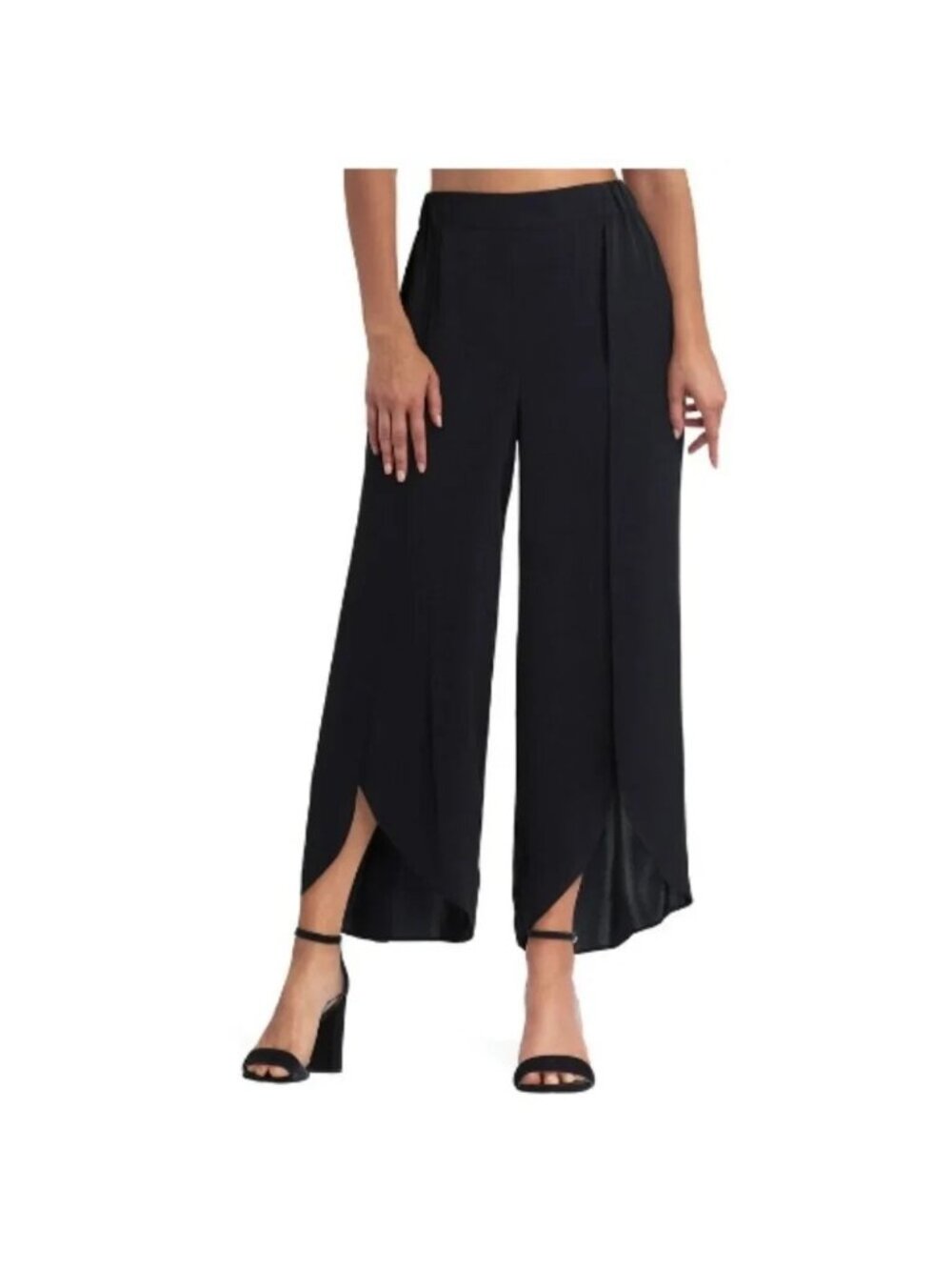 NEW Gigi Parker Black Washed Satin Wide Leg Drape Pants - Medium